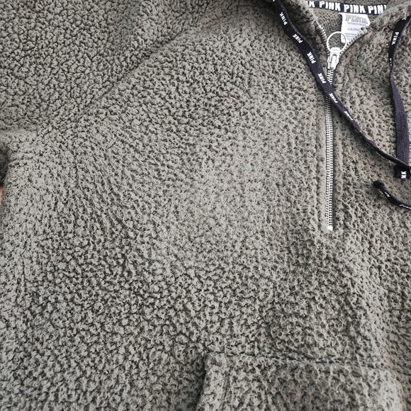 Victoria's Secret PINK Olive Green Sherpa Varsity Fleece Half-Zip - LG - Picture 5 of 7